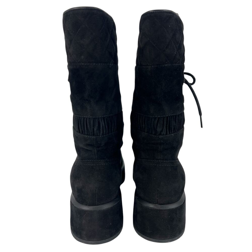 Chanel CC Suede Quilted Lace Up Combat Cap Toe Boots in Black - Picture 10 of 16